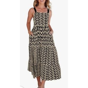 Sleeveless Wavy Maxi dress Tan & Black Size S